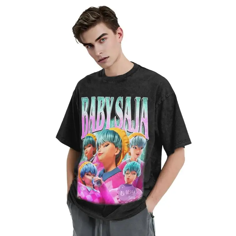 تي شيرت KPop Demon Hunters Baby Saja مغسول تي شيرت أنيق تي شيرت Saja Boys تي شيرت علوي للرجال والنساء 100% قطن Harajuku صيفي