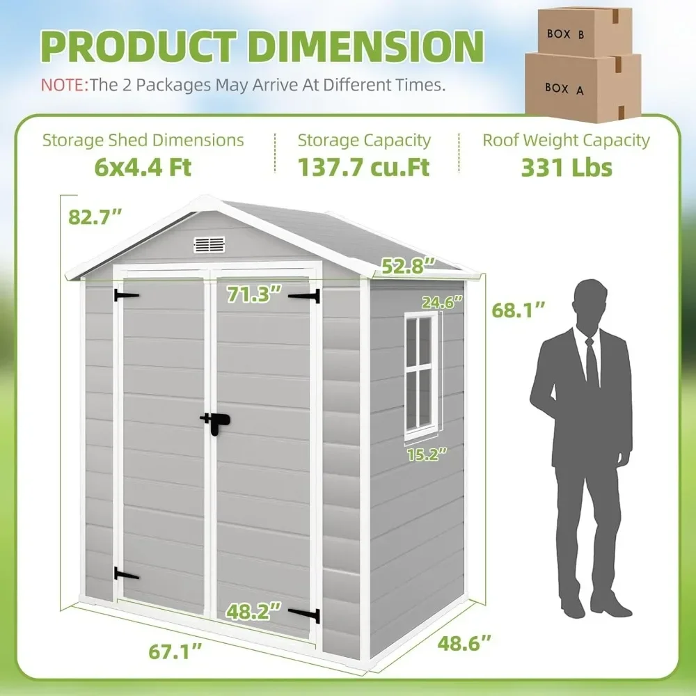 6x4.4FT,Plastic Shed with Floor,Outdoor Storage Shed with Floor for Garden Tool,Waterproof Outdoor Resin Shed,Lockable Doors