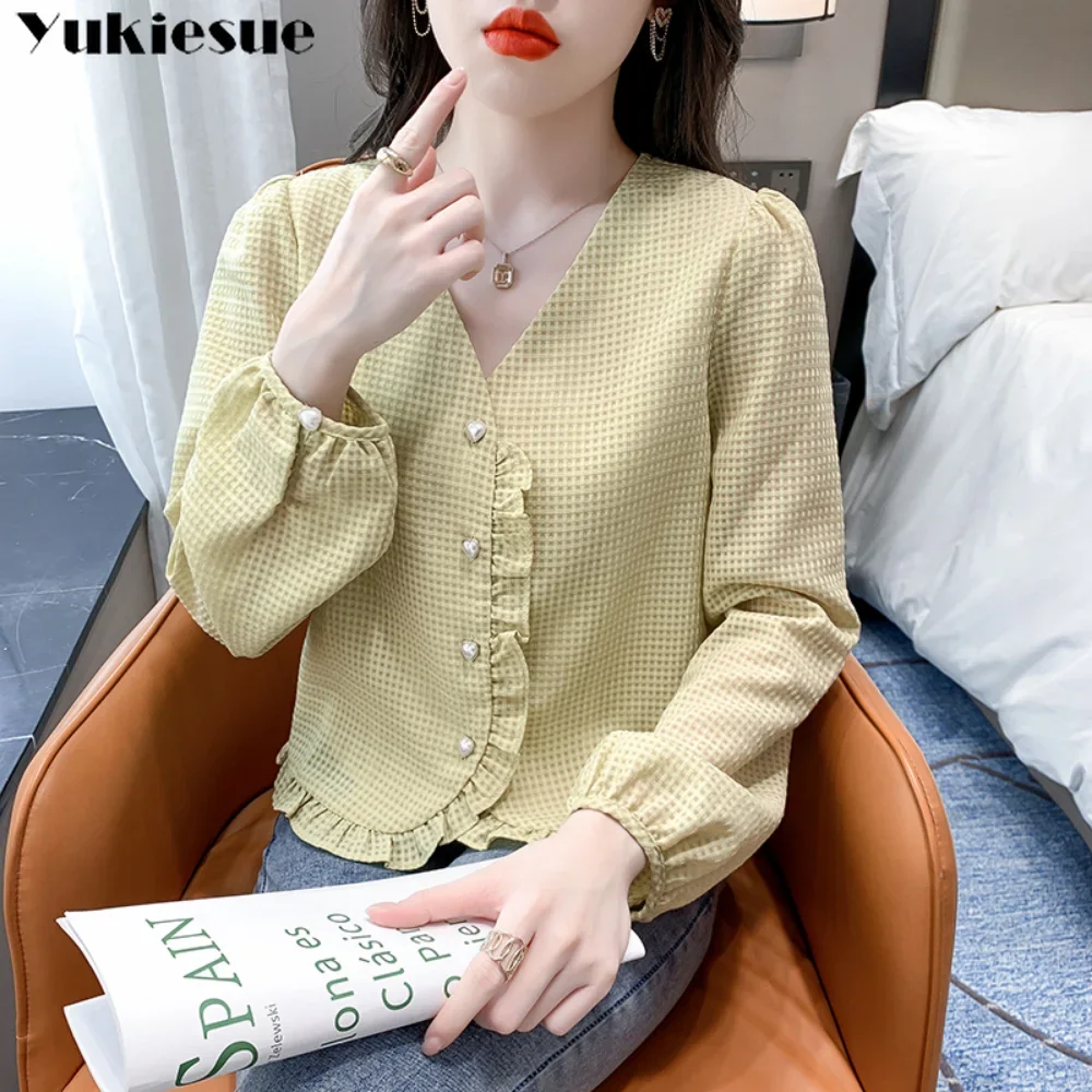 気質シャツ女性の長袖通勤スタイル春の新フリルエッジシフォンシャツ木耳エッジ多用途デイリーシャツ