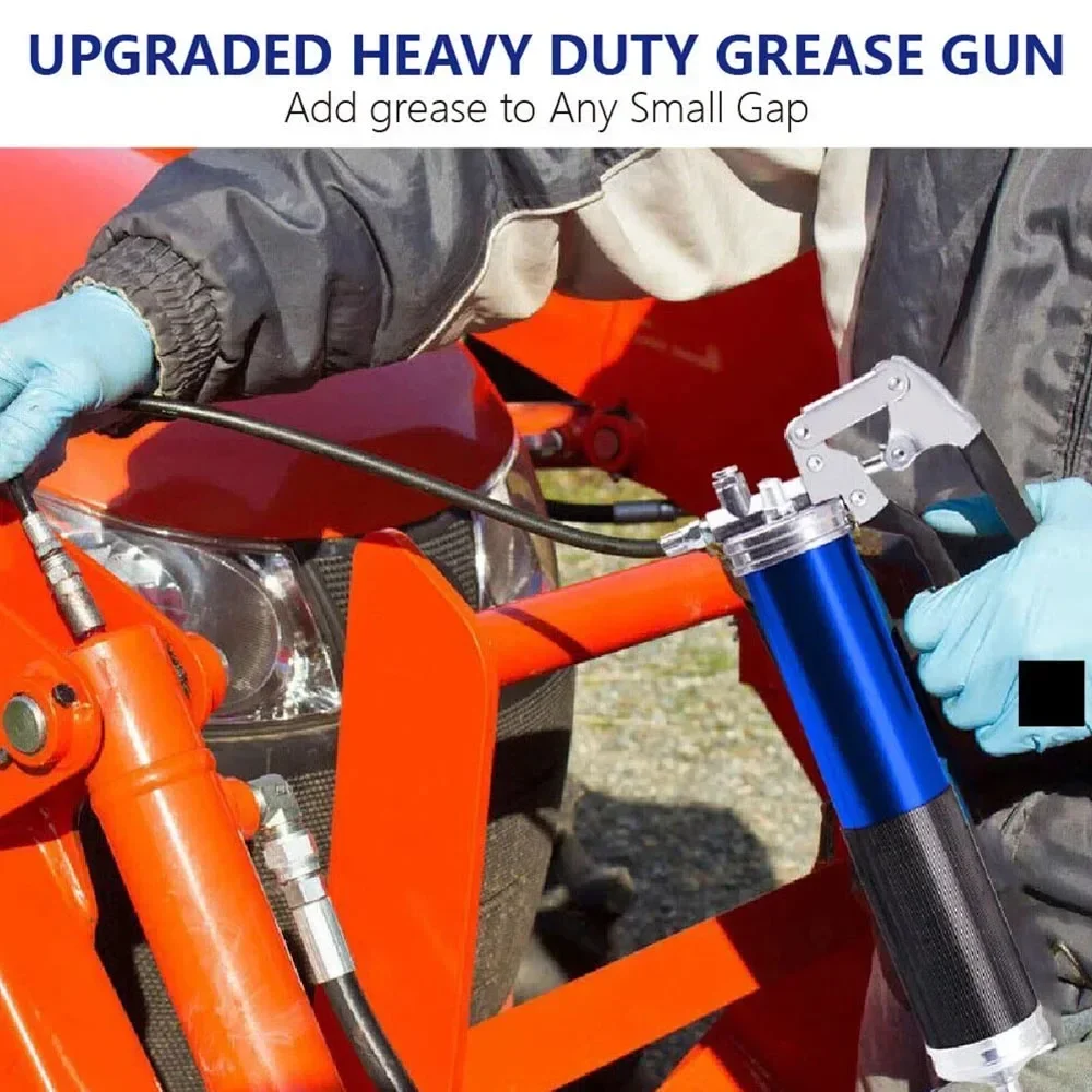 Manual Grip Grease Gun Aluminum Alloy Mini Grease Gun Kit 6000-7000PSI Handheld Grease Filling with Flexible Reinforced Hose