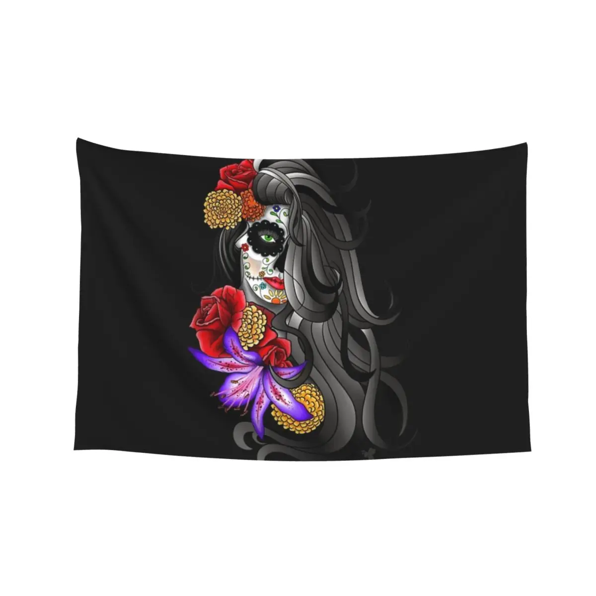 

Sugar Skull Day of the Dead Tattoo Colorful Flowers Gift Tapestry Decoration Wall Bedroom Decor Funny Tapestry