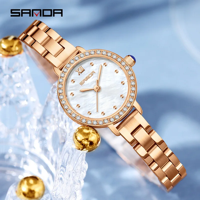 

SANDA2025 new women's quartz watch with mother of pearl inlaid dial, waterproof, compact and elegant temperament, watch gift