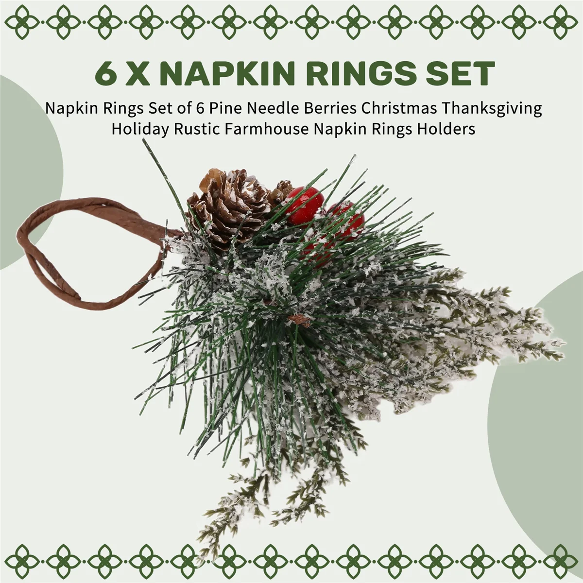 مجموعة حلقات المناديل مكونة من 6 حلقات مناديل إبرة الصنوبر وعيد الميلاد وعيد الشكر وعطلة المزرعة الريفية