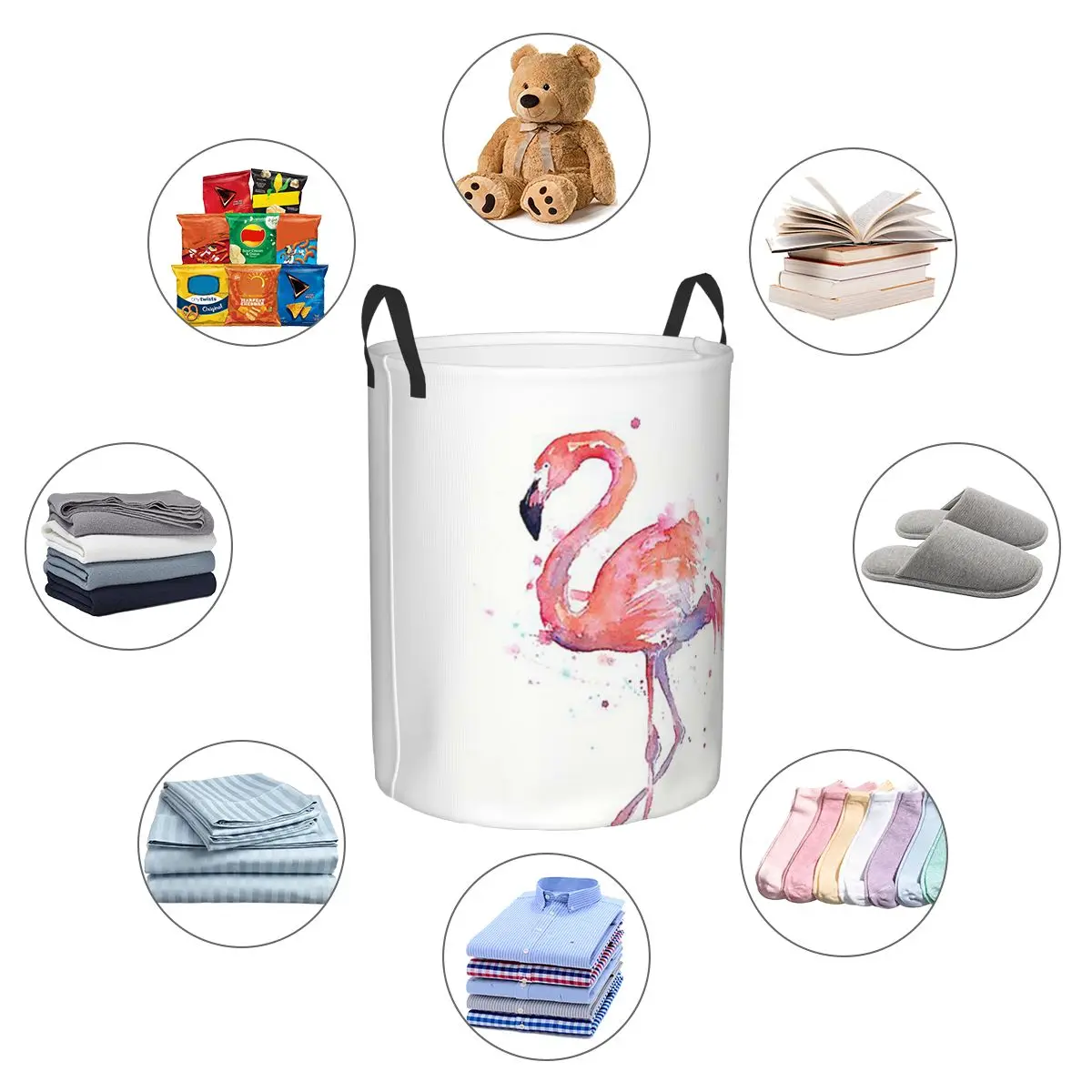 Pink Flamingo Watercolor Illustration Dirty Laundry Baskets Foldable Large Waterproof Clothes Toys Basket For Home Kids - view 5