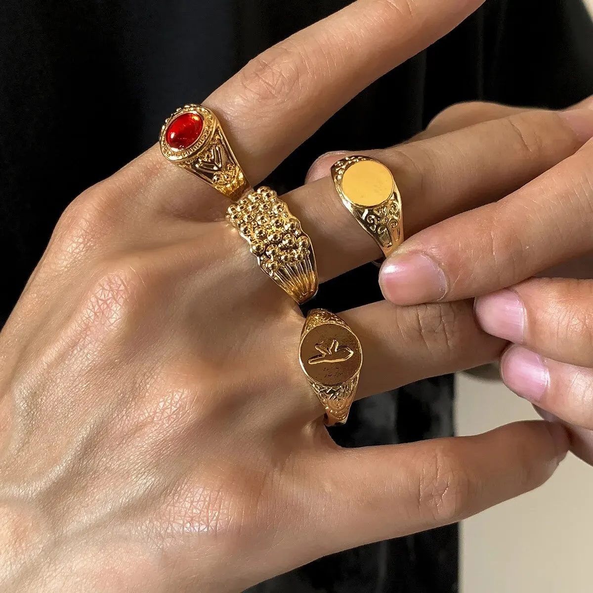 4Pcs Retro Stackable Stainless Steel Wide Rings for Men