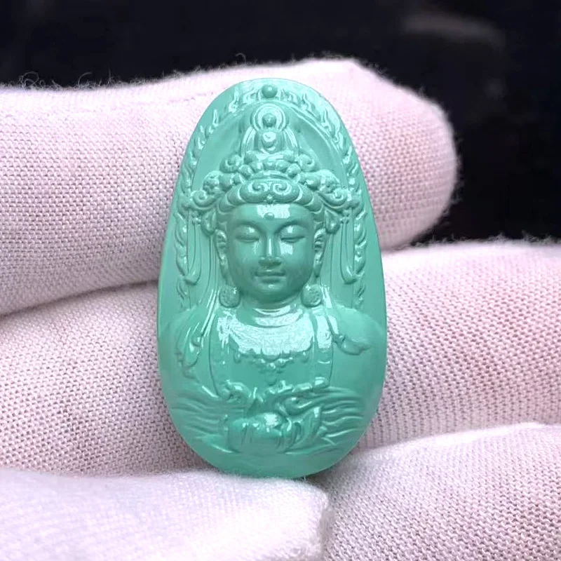 Turquoise Pendant Guanyin Hanging Ornament Laughing Maitreya Carving Buddha Amulet High Porcelain Necklace A