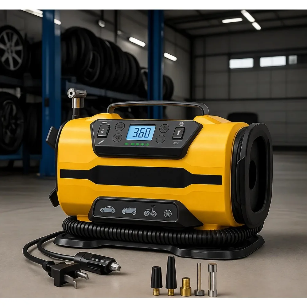 

Portable Dual Motor Air Compressor 150PSI 12V DC 110V AC LED Light for Car Bike Tires and Mattresses