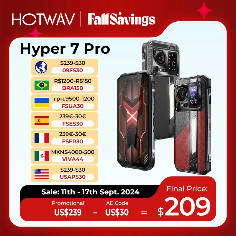 Прочный телефон HOTWAV Hyper 7 Pro 5G, 200 МП, Android 14 6,6 дюйма, FHD +, 120 Гц, смартфон 36 (16 + 20 ГБ, 256 ГБ, 10800 мАч, 33 Вт, мобильный телефон