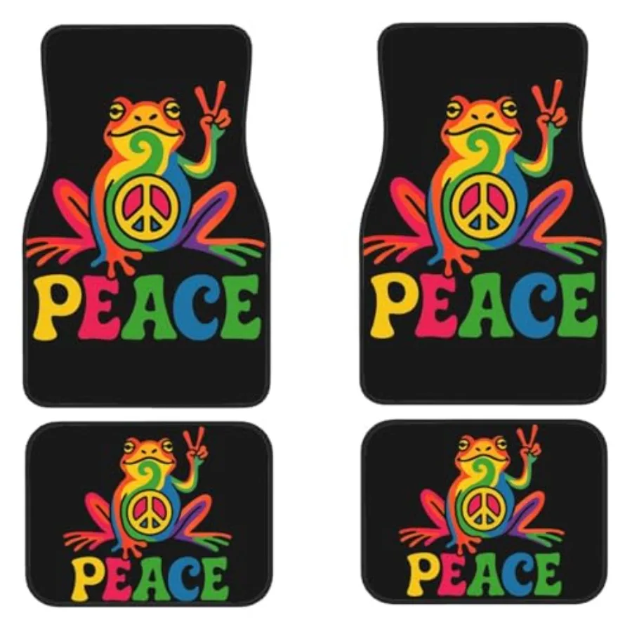 

Car floor mats for SUVs, trucks, sedans, vans: retro tie-dye swirl design, polyester fabric, multicolor, universal fit, front r
