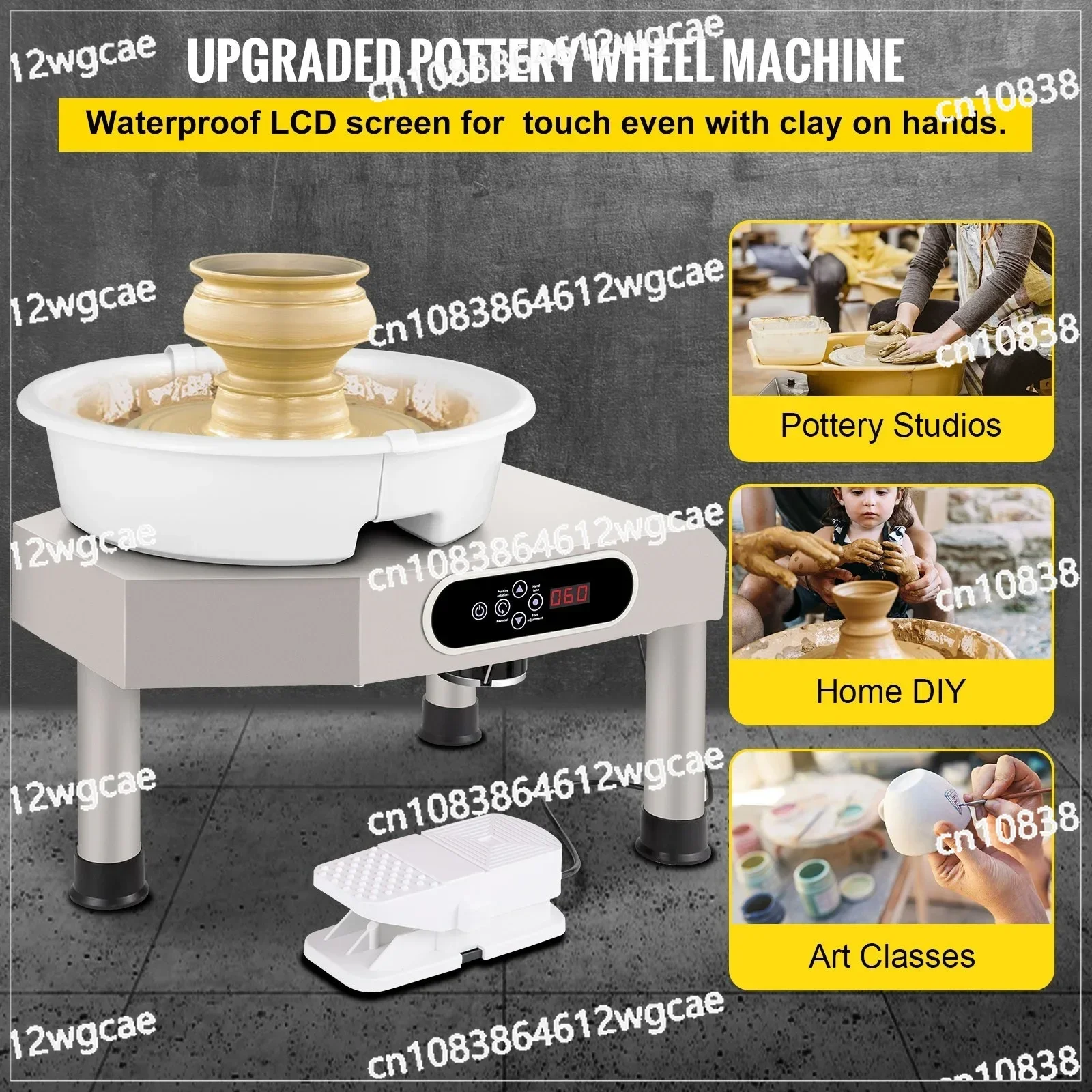 Pottery Wheel Ceramic Forming Machine 25cm LCD Touch Screen Clay Wheel 350W Electric DIY Clay Sculpting Tools with Foot Pedal