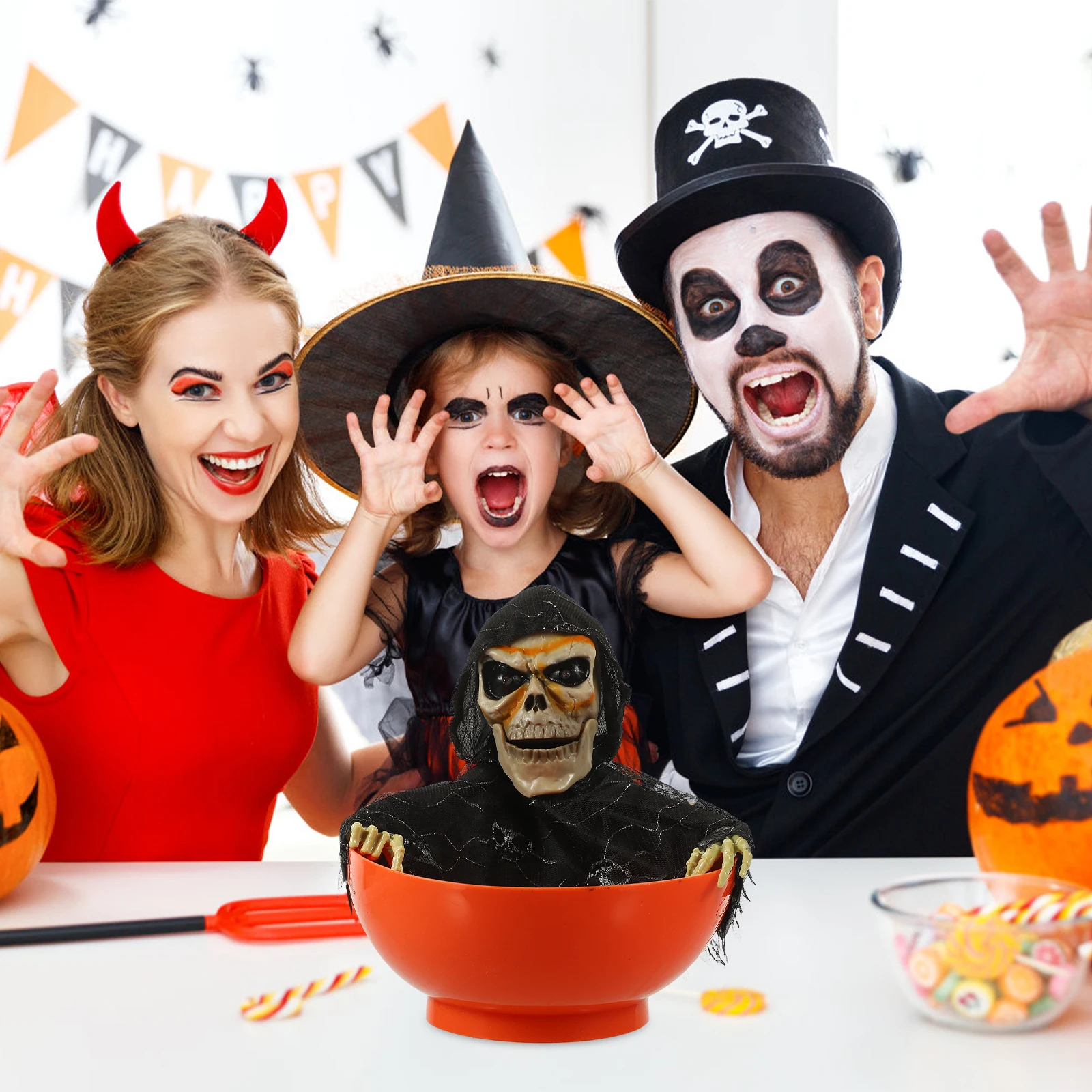 

Bowl Ghost Decoration Halloween Candy Dish Motion Activated Light Outdoor Indoor Party Decor Snack