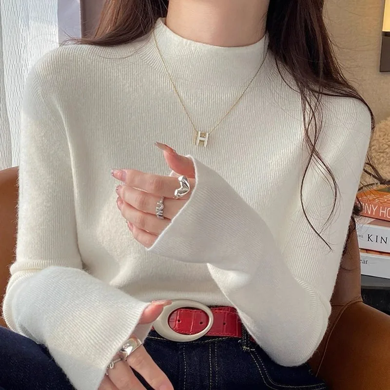 

Sueters De Mujer Black Knitted Sweater Women Pullovers New Long Sleeve Mock Neck Knit Sweater Pullover Women Tops Sweaters Q2378