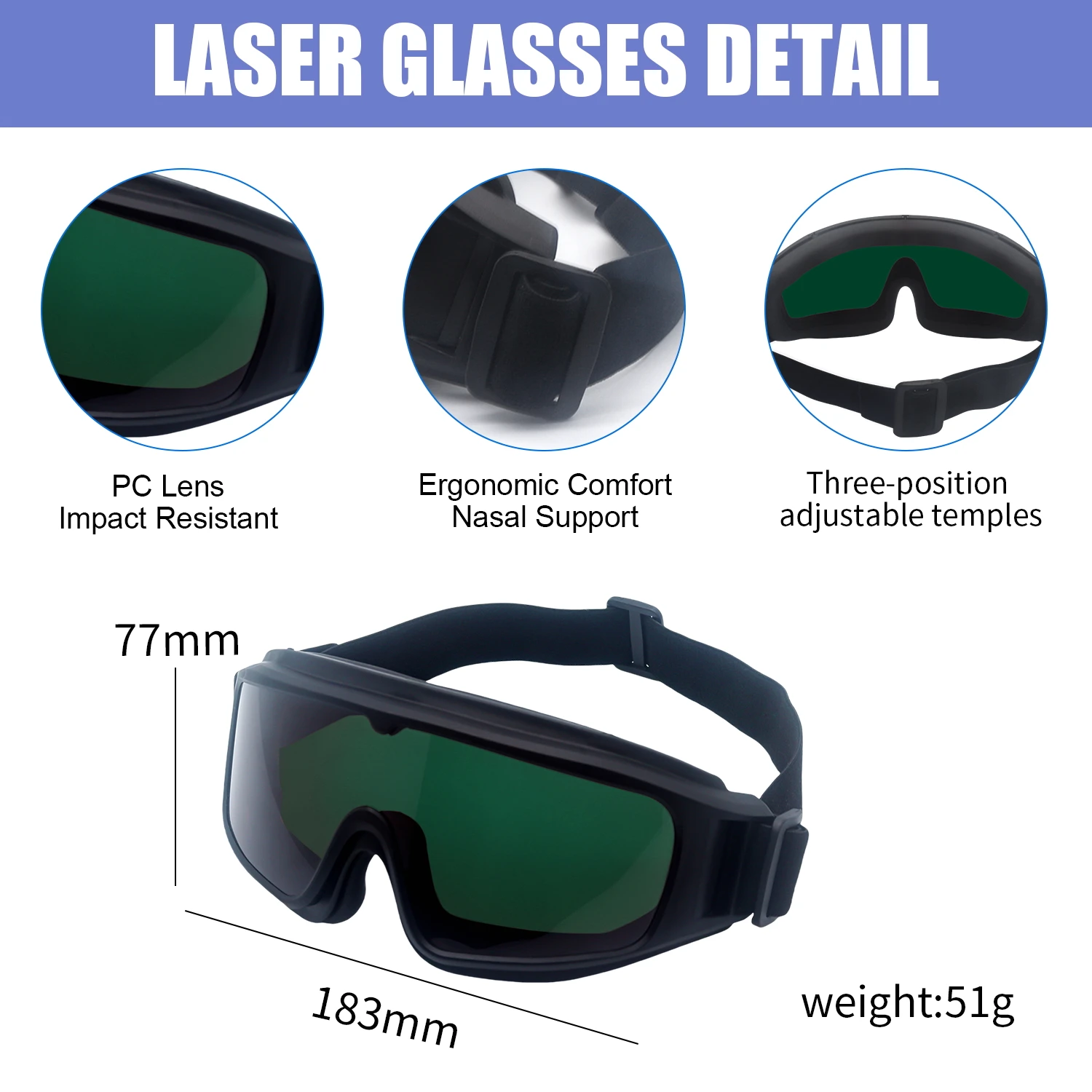 Óculos de proteção a laser 1064 532 455 808 10600nm OD5 Óculos de proteção a laser para soldagem a laser 450nm Óculos a laser Óculos a laser