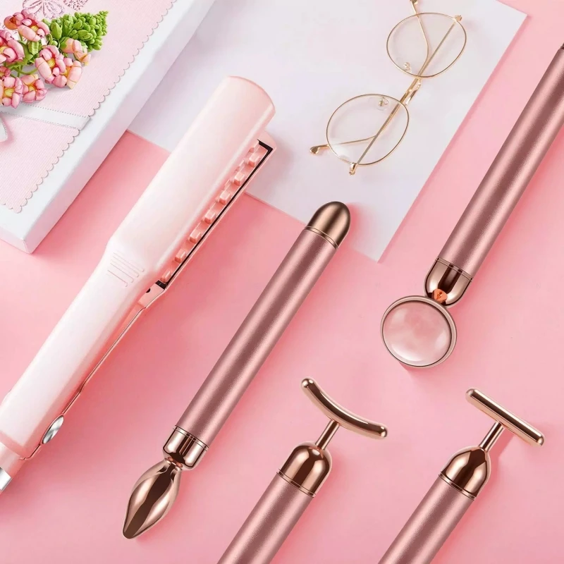 

4 in 1 Beauty Bar Vibrating Rose Quartz Face Roller Eye Massager Jade Roller V Shape Face Lifting Wrinkle Removal Massage Tool