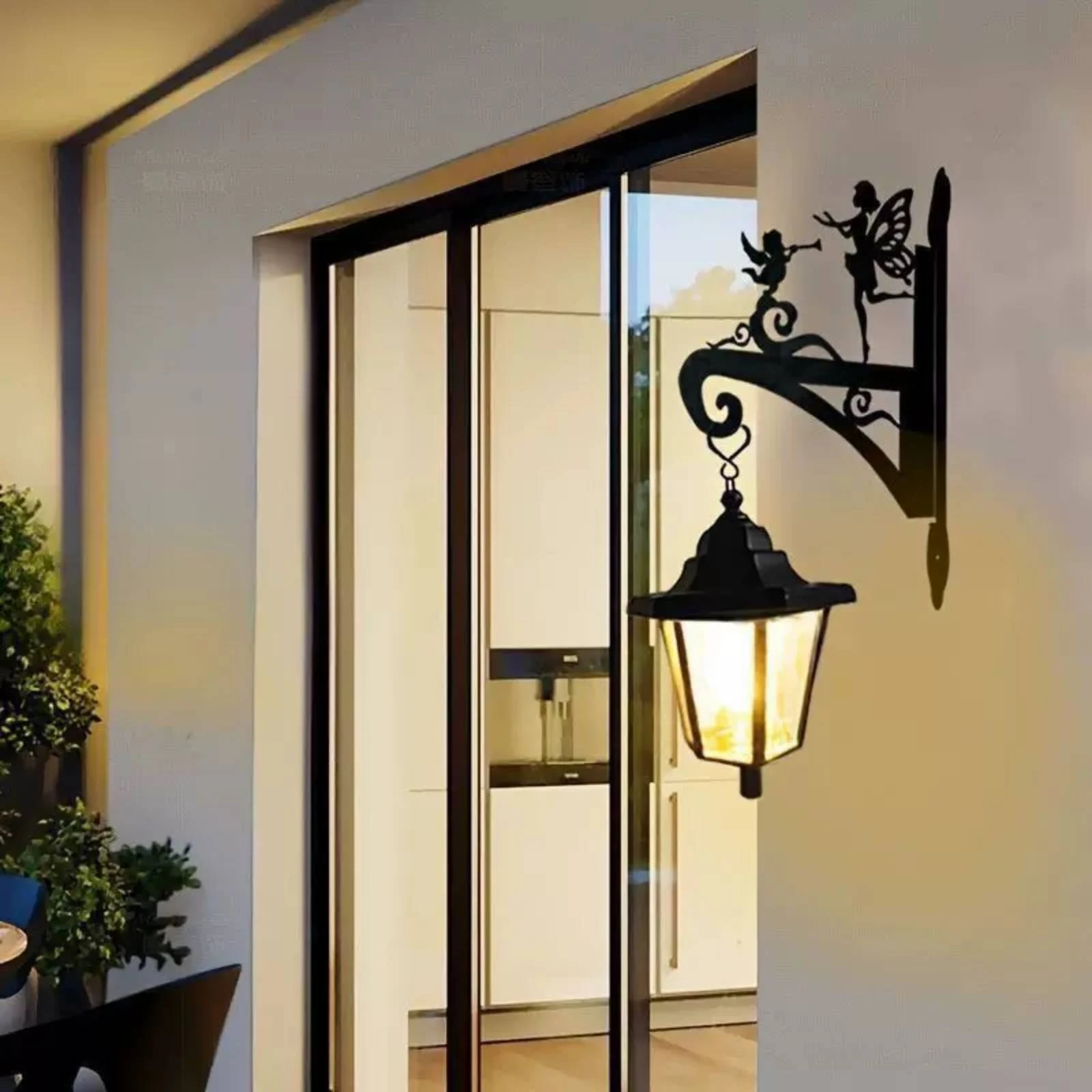 Hanging Basket Bracket Black Metal wallMounted Plant Hanger Wall Mounted Plant Hook Feather Cutouts Garden Decor Easy to Install view 4