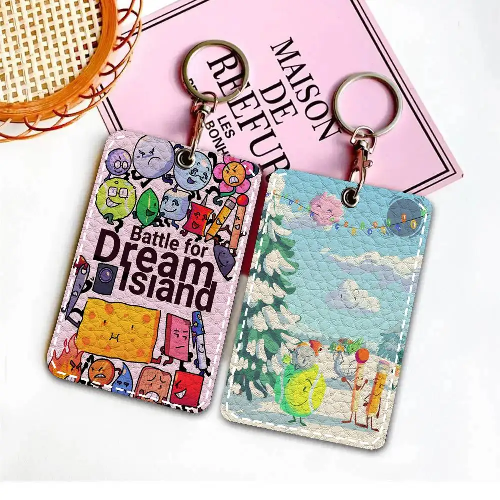 B-Bfdi Battle For D-Dream I-Island Card Case Keychain Access Card Bag Key Tag Ring Leather Card Holder Key Ring Access