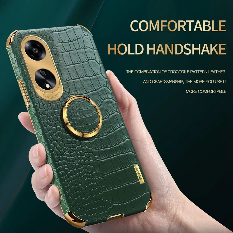 Crocodile Plating Case For OPPO A78 A58 A38 A18 A98 5G A17 A57 A57S A77S A96 A76 A16 A54S A74 Protective Cover Ring Holder Coque