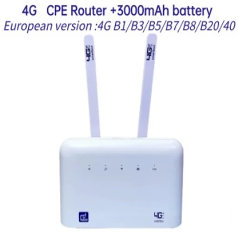 Wireless LTE 4G CPE  Router Mobile Wifi Hotspot 2 External Antennas with RJ45 Port and Sim Card Slot 3000Mah battery EU Plug