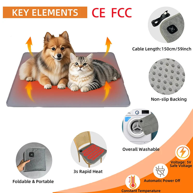 Winter Dog Cat Electric Blanket Heating Pet Pad Washable Anti-Slip Kennel Mat Warm Waterproof SUB Interface Backrest Cushion