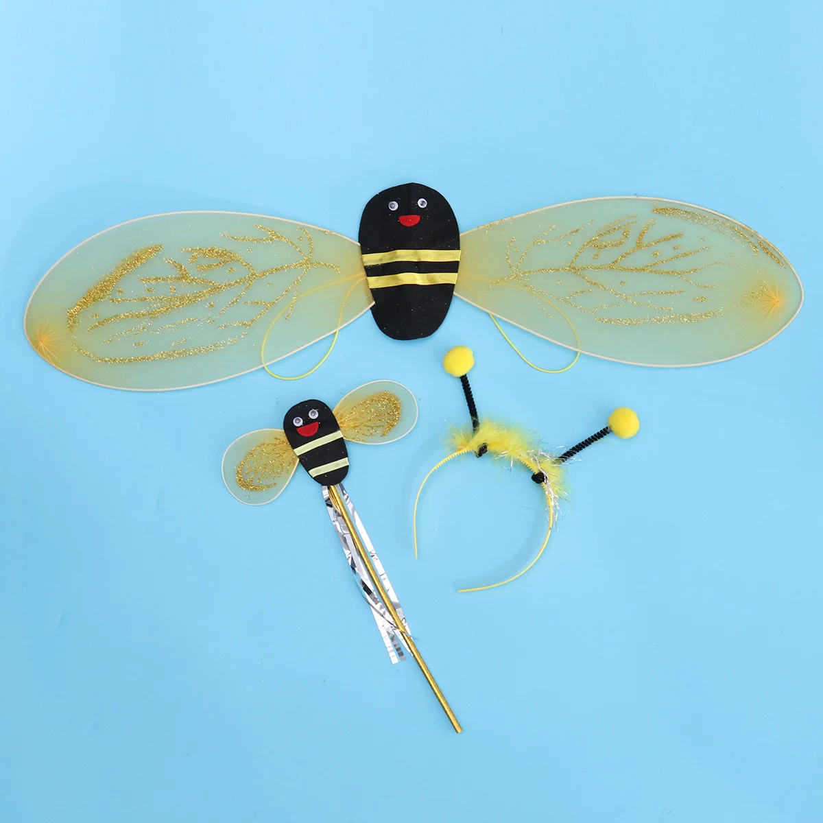 

3Pcs Bee Costume Wings Headband Wand Yellow Black Cosplay Set Dress Garden Party Accessory Bee Costume for