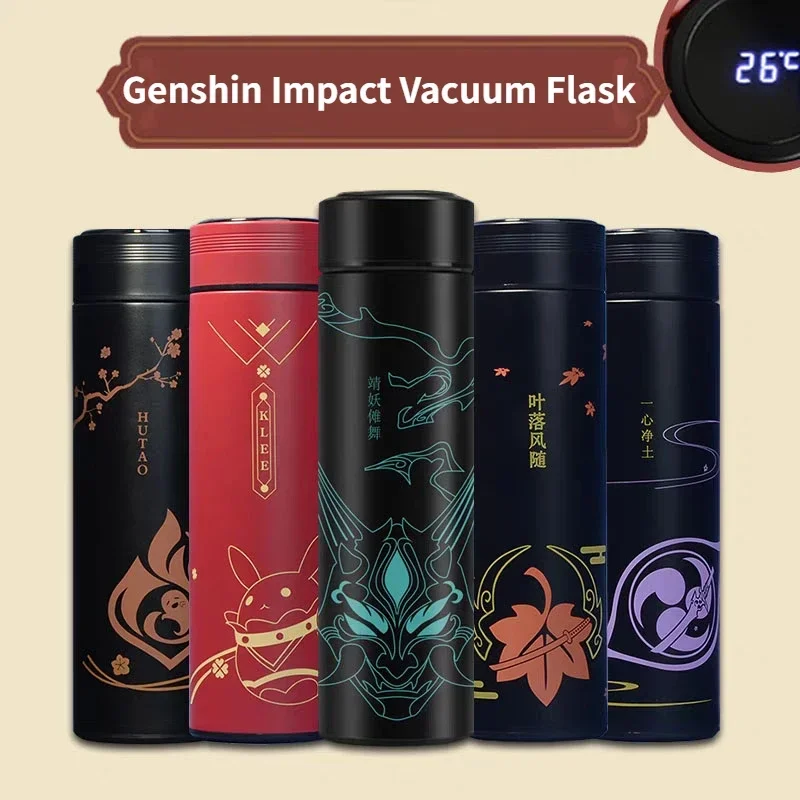 500ml Genshin Impact Intelligent Thermos Cup Stainless Steel Vacuum Flasks with LED Temperature Display Game Anime Water Bottles