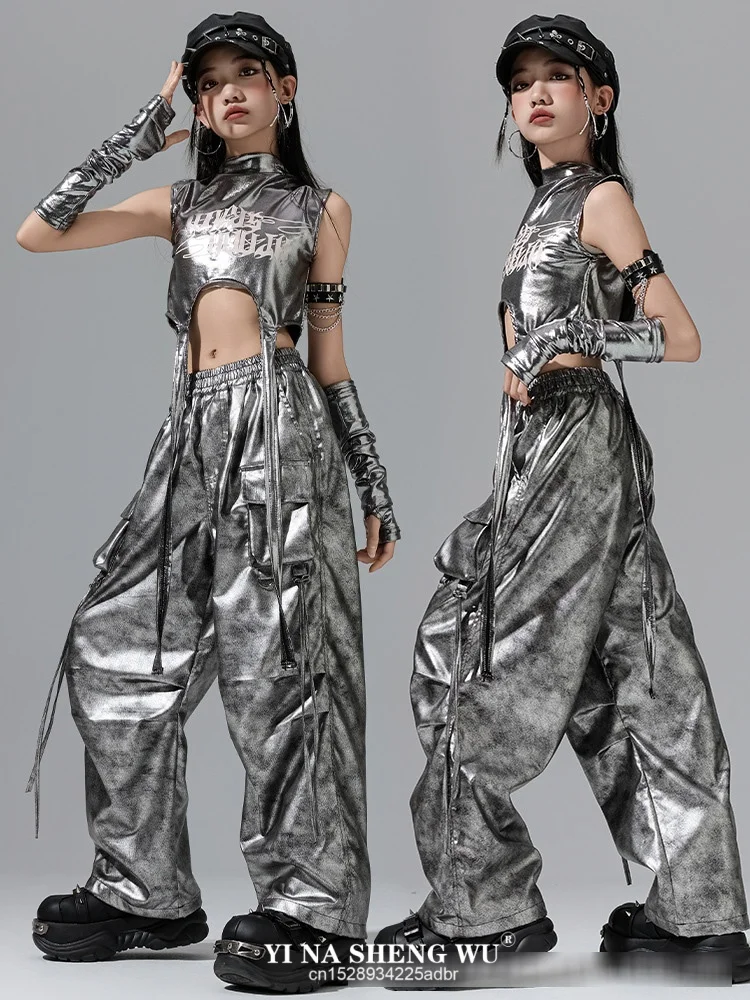 Abiti jazz argento Abiti da ballo hip-hop Ragazze Bambino Costume da performance Kpop Bambini Passerella Abbigliamento da concerto Abbigliamento da palcoscenico