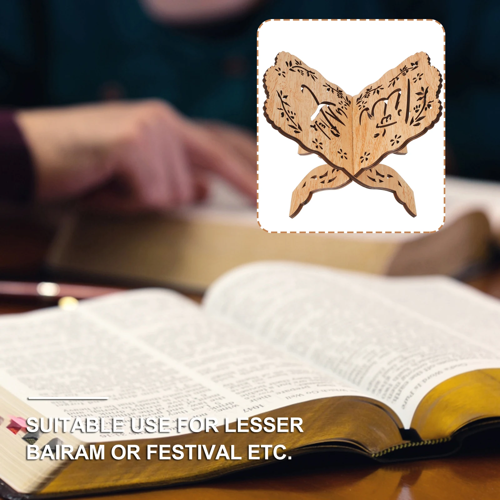 

Book Stand Wood Sturdy Eco-Friendly Hollow Design Portable For Quran Koran Kuran Display Festival Use Bookshelf