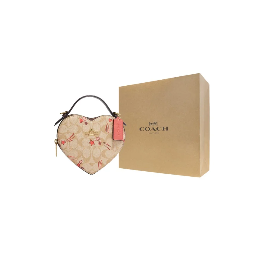 COACH Heart Coated Canvas With Leather Heart Shaped Bag Box Handbag Small Women's Khaki CK523-IMOT4 view 2