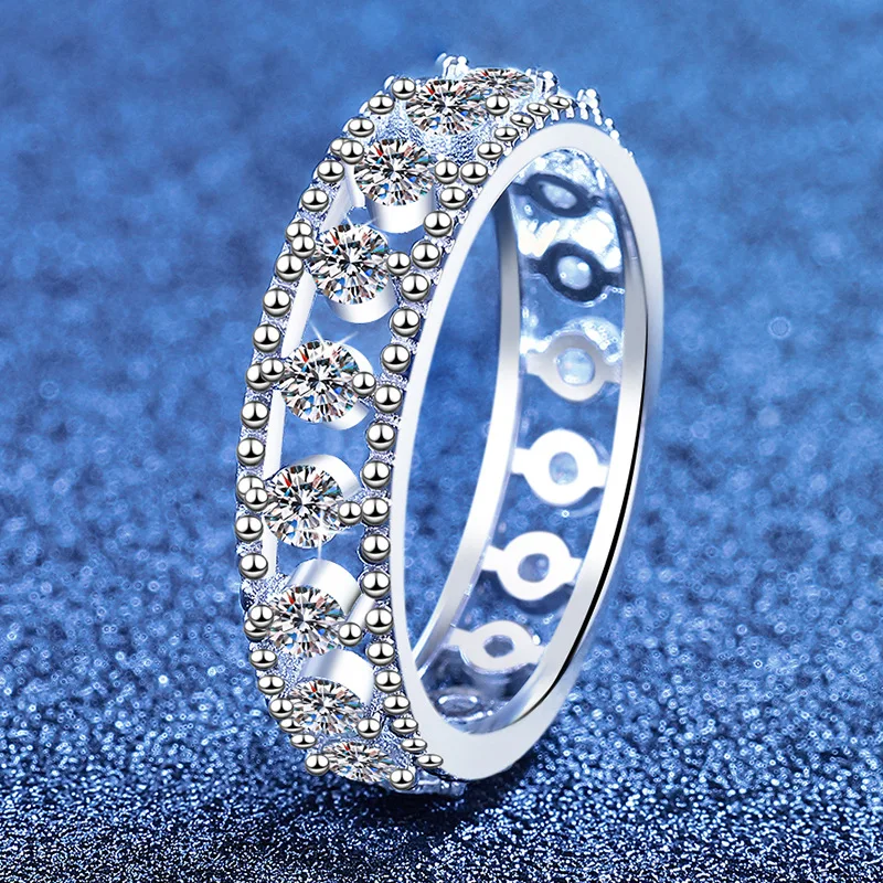

S925 Silver White Gold Plated 1.08CT D Color Moissanite Starry Sky Micro-Pave Women's Ring, Exquisite Jewelry.