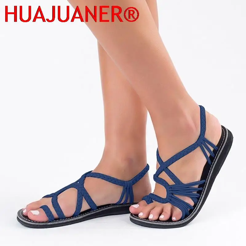 Rome Weaving Women Sandals Open Toe Flats Casual Shoes Summer New Ladies Beach Rope Knot Girls Big Size 35-43