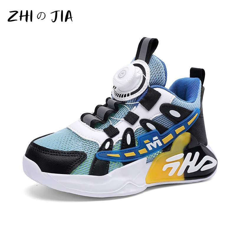 Children's Summer Mesh Breathable Sports Shoes Boys and Girls Rotating Buckle Outdoor Running Shoes Fashionable Casual Footwear
