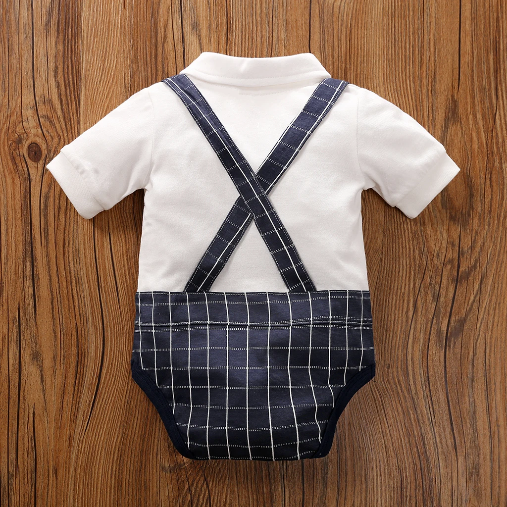 Baby Clothing Toddler Infant Holiday Short Sleeved Gentleman Triangle Baby Boys Clothes Tie Cotton Jumpsuit Costumes