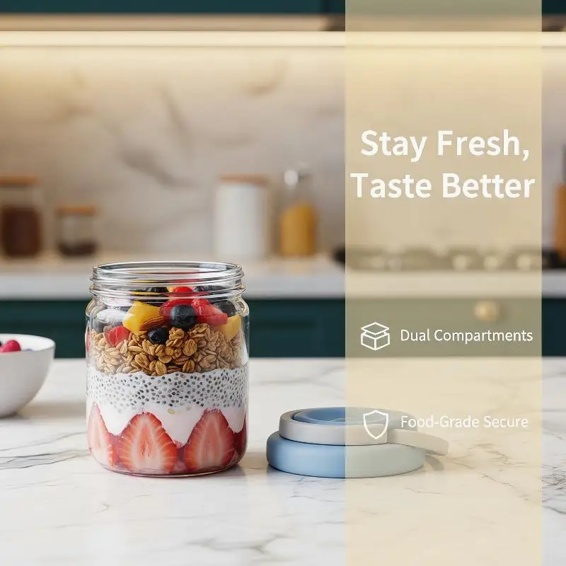 [E] Breakfast Cup Portable Oatmeal Cereal Nut Yogurt Salad Cup With Spoon Picnic Lunch Box Students Food Storage Container