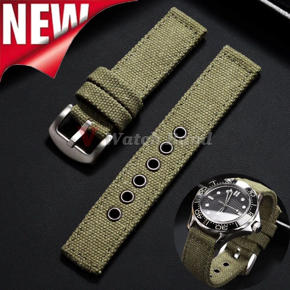 Canvas Nylon Uhrenarmband 20mm 22mm 24mm für Panerai für Omega Army Green Männer Frauen Uhrenarmband Stahlloch Militärarmband
