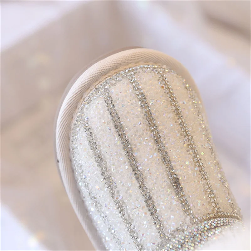 2025 Winter Children Snow Boots For Girls Leather Bling Bling Warm Plush Princess Shoes Non-slip Fashion Cotton Shoes EU21-30