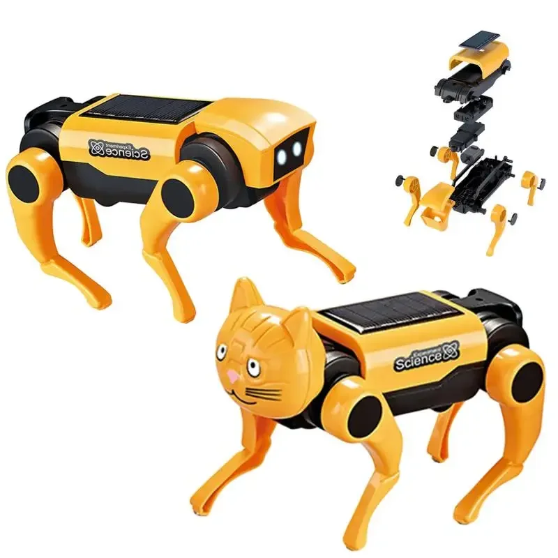 2IN1 الشمسية روبوت الكلب استبدال القط رئيس العلوم تجربة الأولاد اللعب الطاقة الشمسية لتقوم بها بنفسك الجمعية الكهربائية الميكانيكية الكلب لعبة أطفال