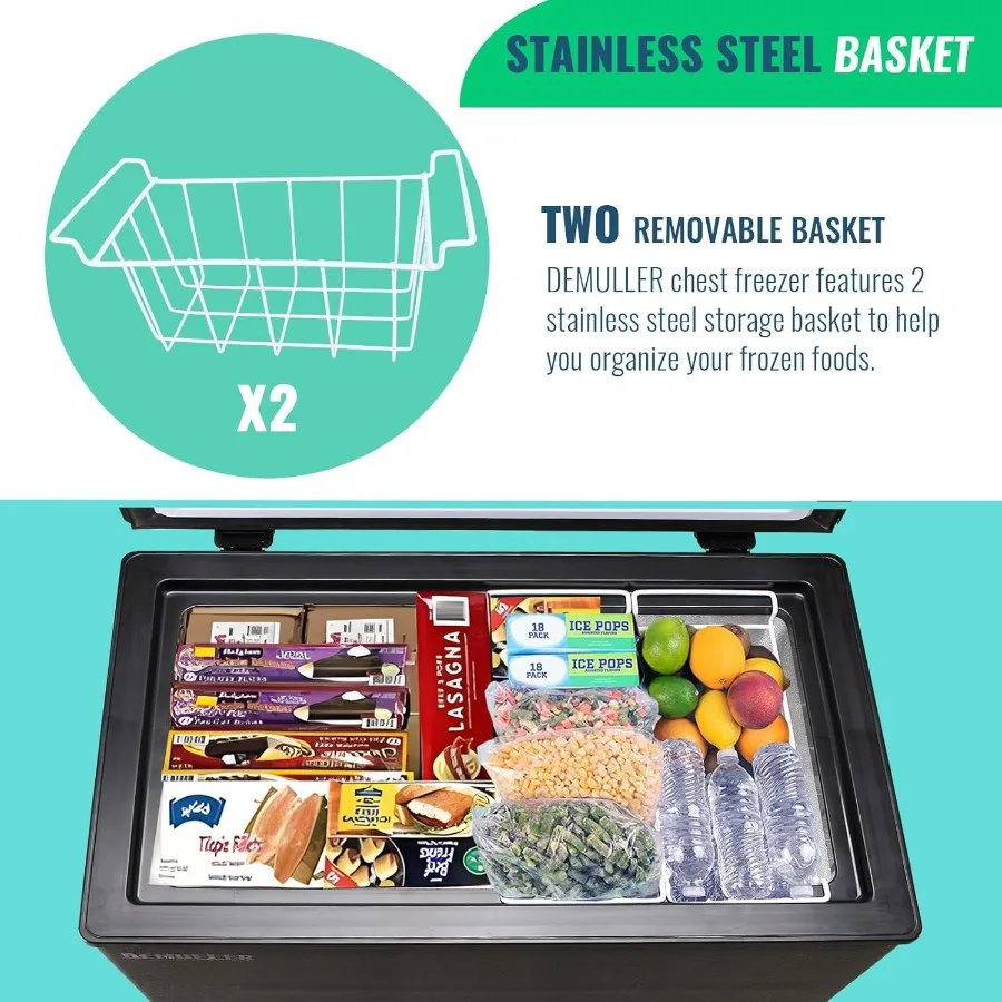 Compact Chest Freezer with Removable Basket for Home Garage or Basement Storage Digital Control Panel with Temperature Range fr