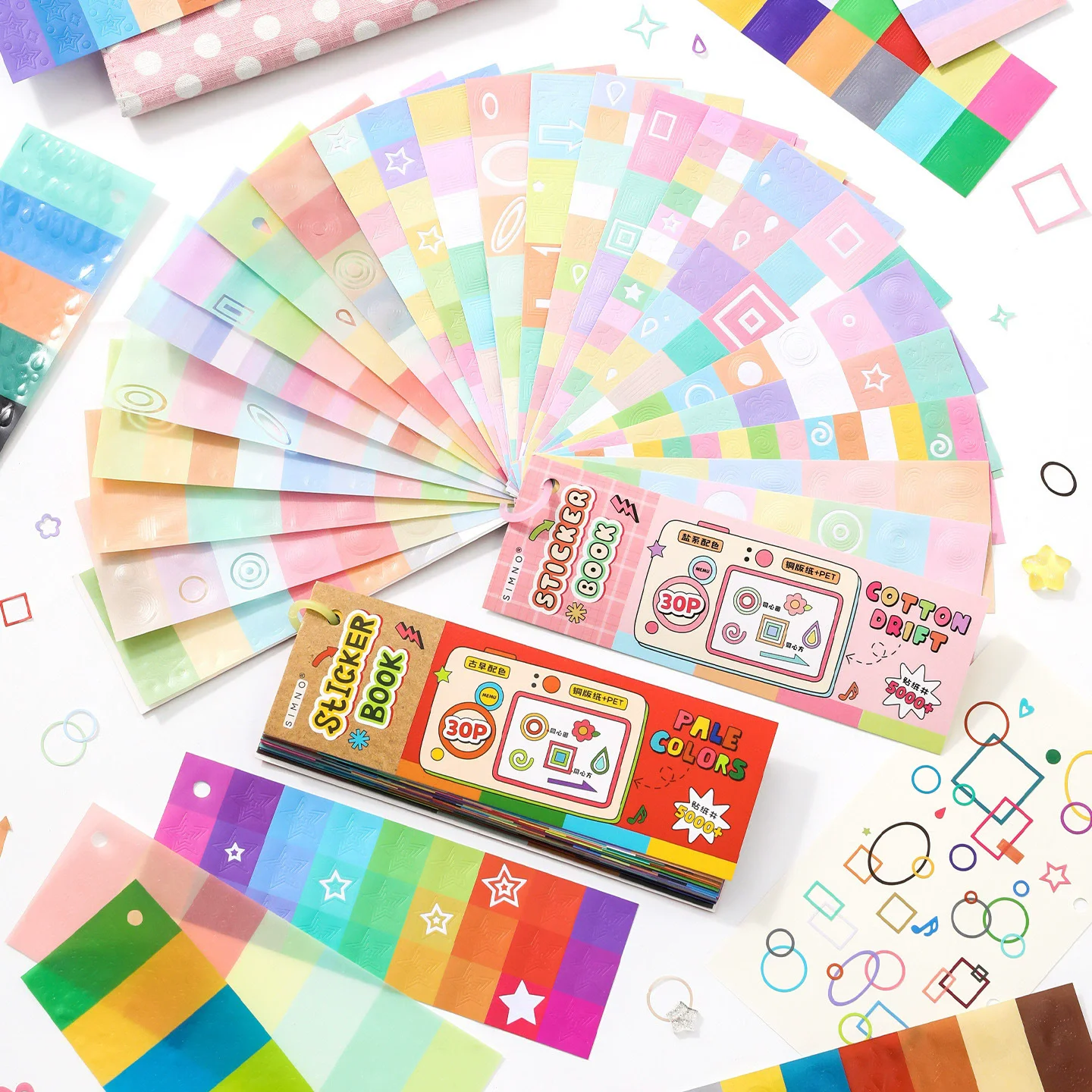 30 Blatt/Buch Farbmuster-Stickerbuch, Pastellfarbene Geprägte Dekorative Aufkleber für Scrapbooking, Journaling & DIY