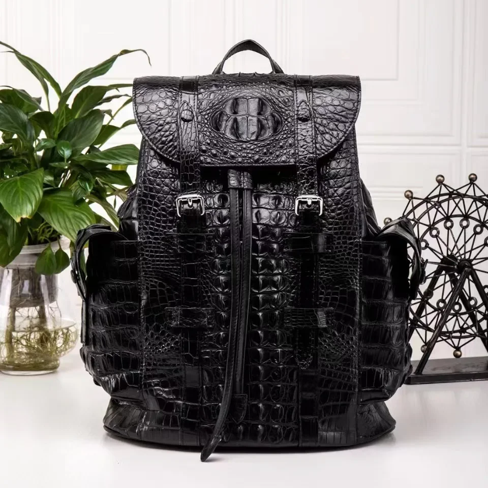 

2024 New Brand Genuine Leather Crocodile Skin Men Backpacks Real Natural Leather Student Backpack Boy Luxury Computer Laptop Bag