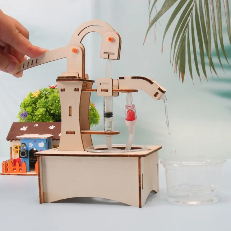 Wooden DIY Hand Pump Well Kit STEM Assembly Toys Hands On Science Experiment Physics Educational Learning Adults Creative Gifts