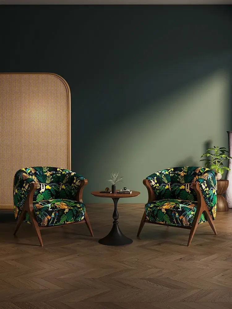 Modern Texture Fabric Single Sofa Retro Nordic, Stool, Single, Sofa, Home, Living Room, Balcony, Solid Wood, Leisure Chair