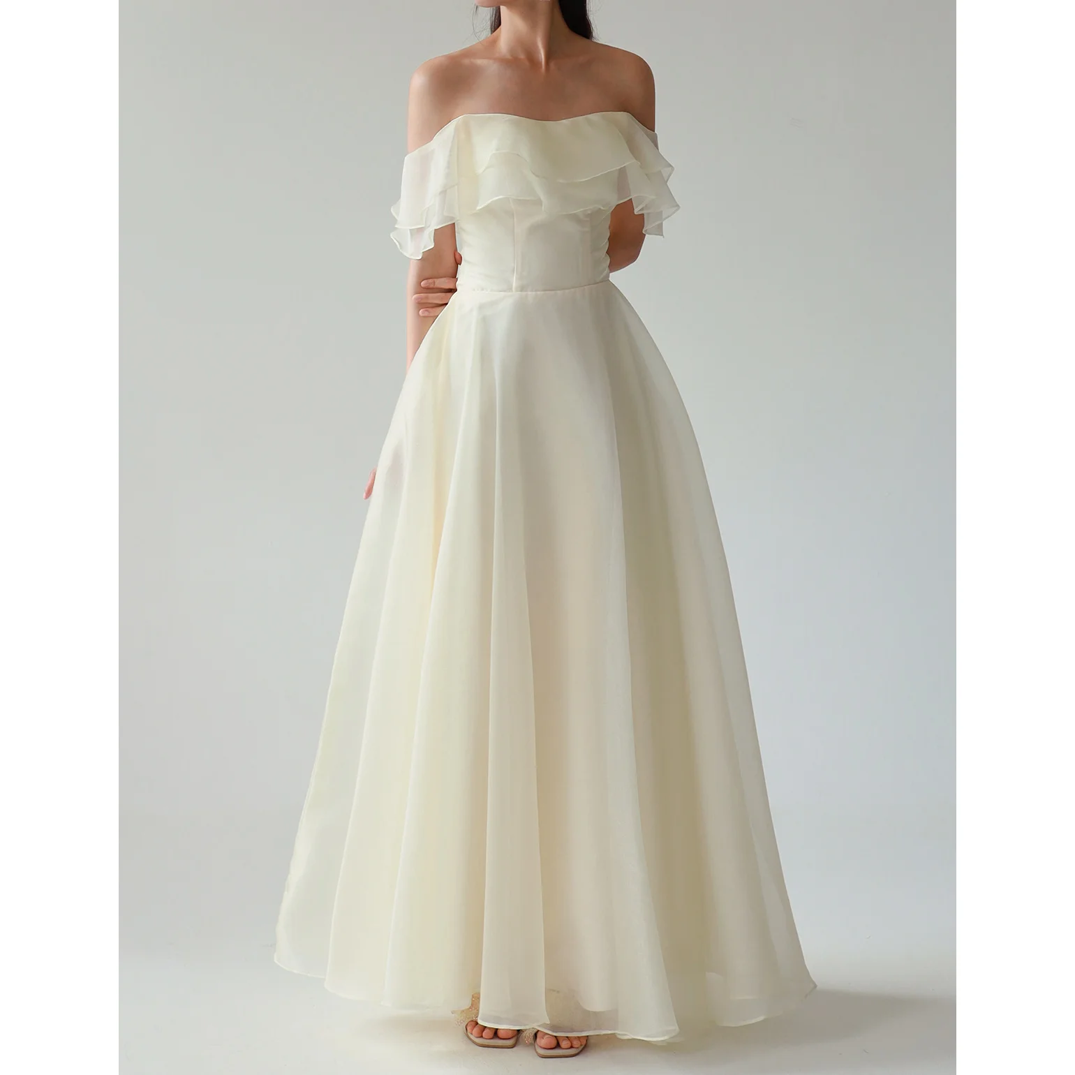 

Welove Fairy Organza A Line Korean Weddding Dresses Photo shoot Off Shoulder Garden Bridal Gowns Floor Length