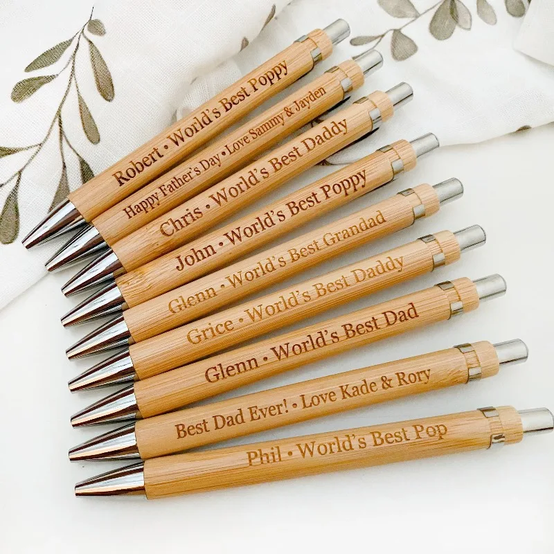 20/50/110PCS Customizable Bamboo Ballpoint Pens Smooth Writing Ideal for School Teachers Offices Advertising Promotional Pens image 4