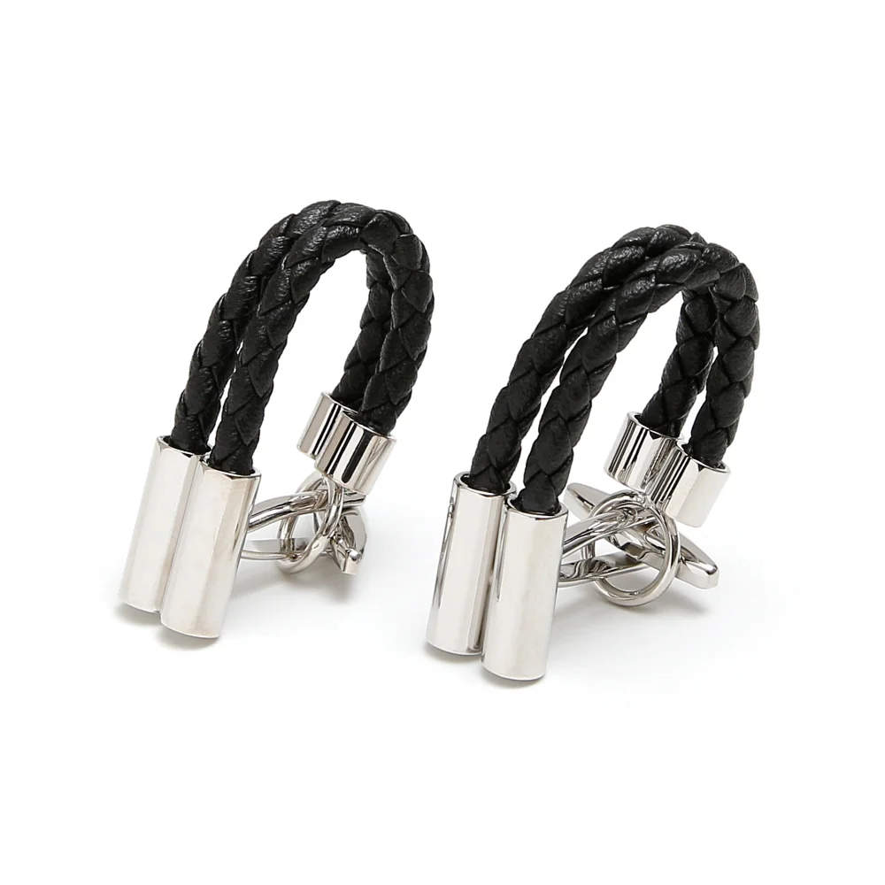 Simple Metal Splicing Black Woven Leather Cufflinks Men's Business Casual Shirt Cuff Accessories Banquet Decoration