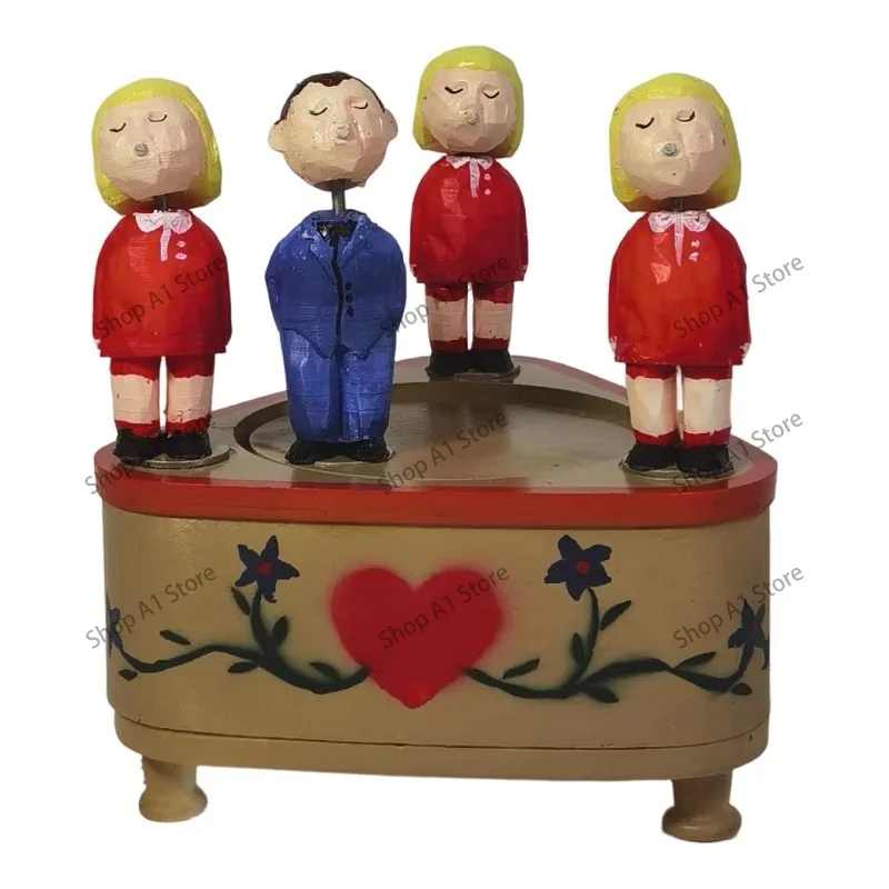 Music Box Solid Wood Engraving Music Box Kiss Creative Birthday Gift Ornament Electric Rotating Speaker