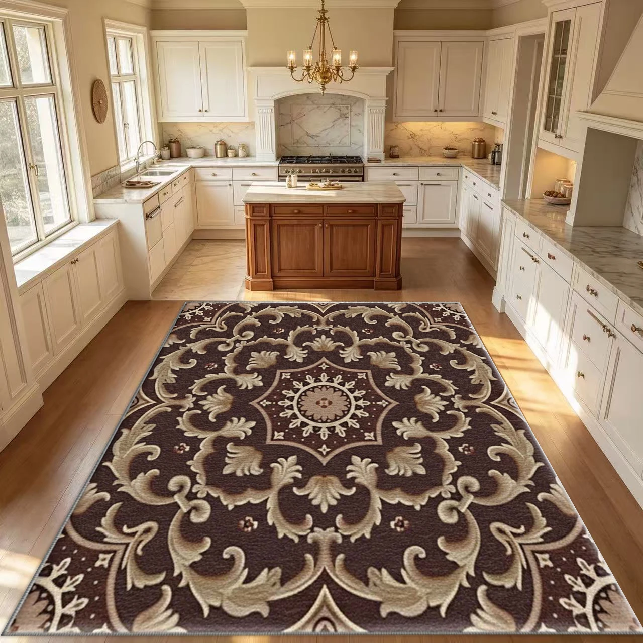 Classic European Baroque Style Medal Carpet Floor Mat, Luxurious Vintage Non-Slip Carpet Suitable for Living Room, Bedroom, Home Interior Decoration
