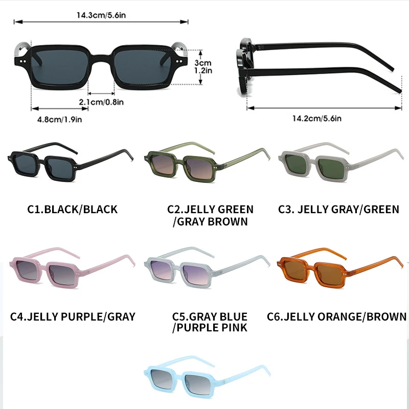 JNPCXI جديد ريترو صغير مستطيل هلام نظارات شمسية ملونة النساء ظلال UV400 موضة المسامير الرجال فاسق التدرج نظارات شمسية #5