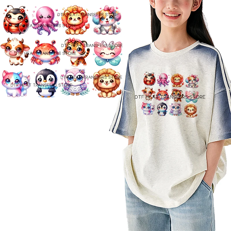 Acquerello Cute Kawaii Animals Iron On Patch trasferimento di calore sui vestiti DTF Iron On Transfer abbigliamento per bambini