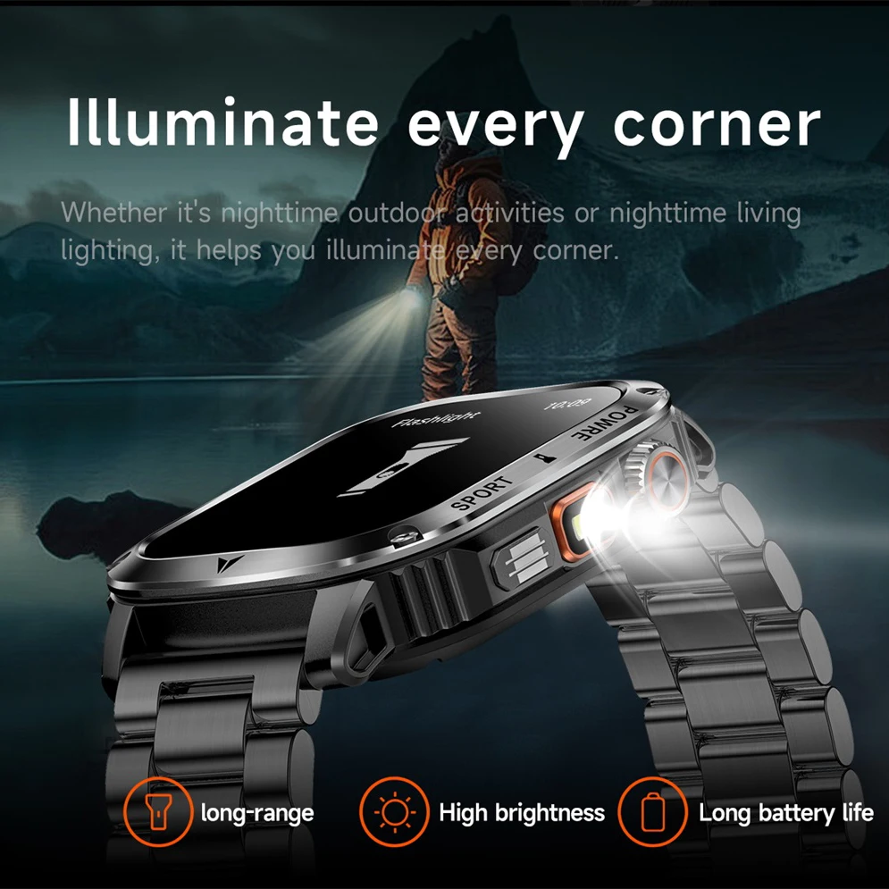 

Blue Tooth Call Smart Watch Waterproof Weather Health Bracelet Outdoors Smartwatch Flashlight 100+ Sport Modes Fall prevention