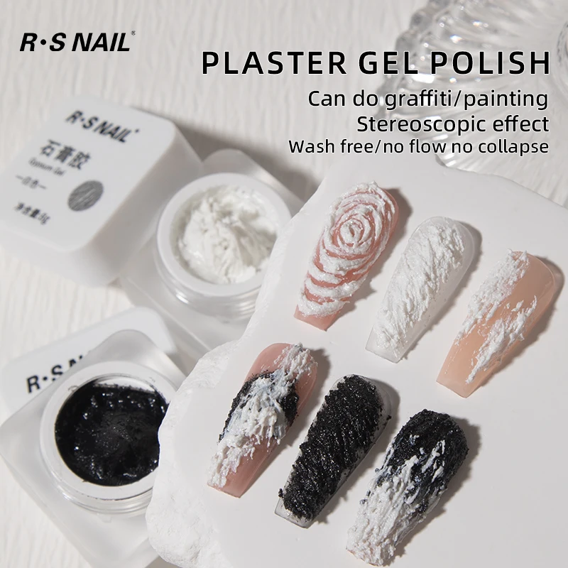 RS Nail 8ml Gypsum Gel Nail Polish DIY 3D Painted Embossed Black White Color Nail Art Plaster Gel Soak Off UV LED Manicure Tool